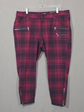 Torrid Red Black Plaid Skinny Pants Womens 20 Punk Ankle Zip NWT
